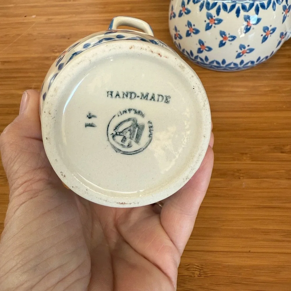 WIZA Boleslawiec Polish Pottery Cream Pitcher + Open‎ Bowl Flawless Condition